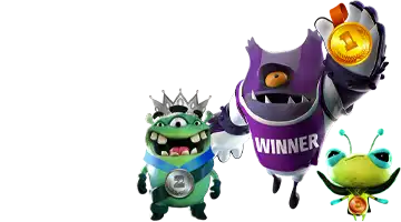 An engaging image showing Retro Casino's mascots celebrating with coins and gems, representing the casino's welcome bonus for new players.