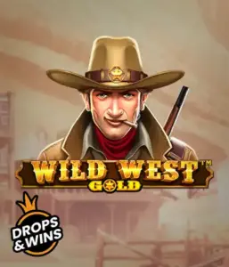  Meet the daring sheriff of "Wild West Gold," a thrilling slot game by Pragmatic Play. The visual features a stern-faced sheriff with a golden star badge, framed by a sun-baked Old West town backdrop. The game's title is prominently displayed in a rustic font, highlighting the Wild West adventure theme. 