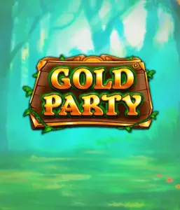 Discover the fairy-tale forest of the Gold Party game by Pragmatic Play, highlighting a beautifully designed wooden sign engraved with golden letters. The setting is a green forest that adds a mystical touch to the game's theme. Perfect for fans of nature-themed slots, offering a captivating escape. 